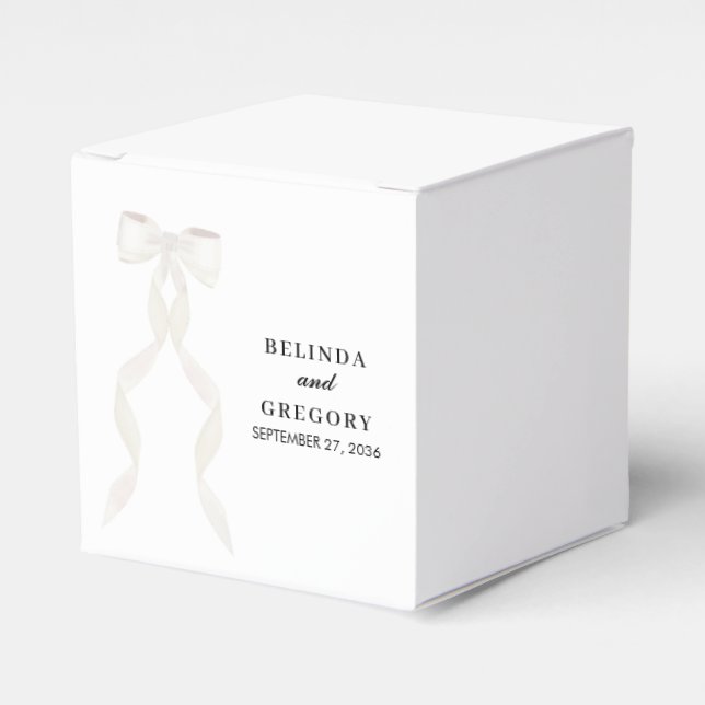 Caixinha De Lembrancinhas Casamento Elegante de Fita de Arco Branco Formal (Frente)