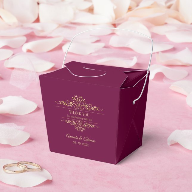 Caixinha De Lembrancinhas Casamento elegante de ouro Burgundy (Casamento)