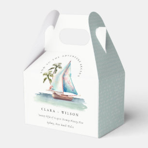 Caixinha De Lembrancinhas Casamento Elegante Dusky Teal Sailboat Palm Seasca