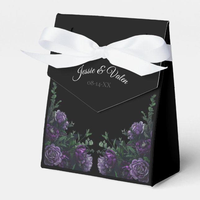 Caixinha De Lembrancinhas Casamento Elegante Floral Roxo Negro (Frente)