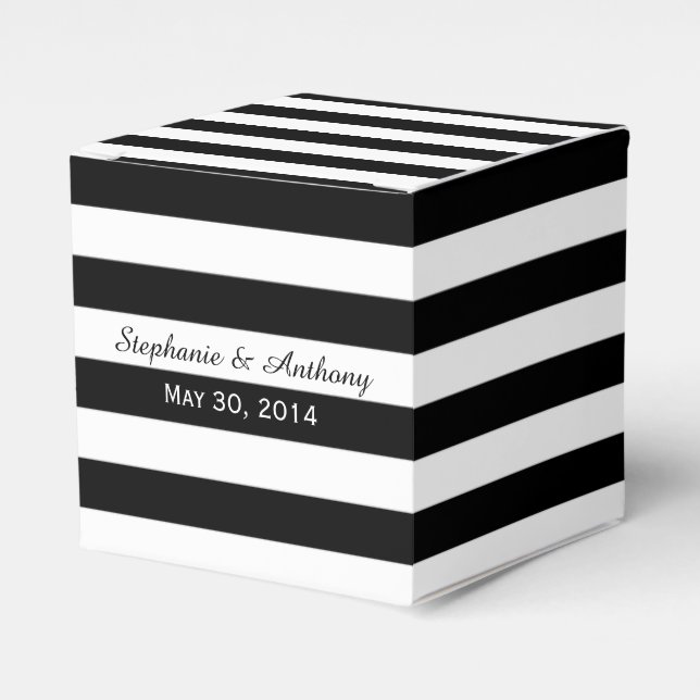 Caixinha De Lembrancinhas Casamento em Striped Black and White (Frente)
