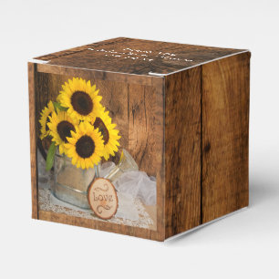 Caixinha De Lembrancinhas Casamento Faux Barn Wood, Sunflower e Watering Can