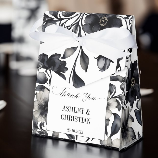 Caixinha De Lembrancinhas Casamento favorece floral preto e branco (Wedding favors black and white elegant floral favor box wedding favors personalized box floral)