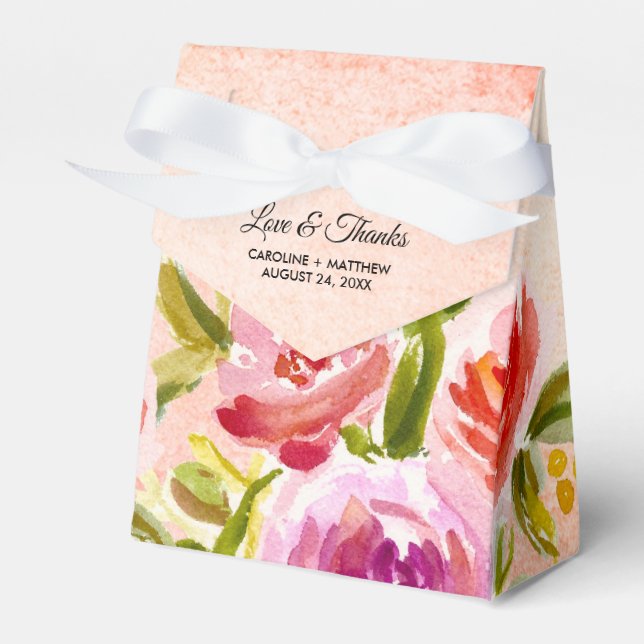 Caixinha De Lembrancinhas Casamento Floral Aquarela Rosa Peachy (Frente)