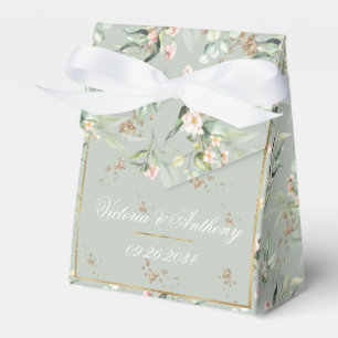 Caixinha De Lembrancinhas Casamento Floral Aquarela Verde Sálvia Dourado