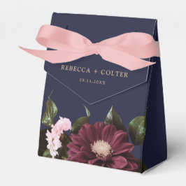 Caixinha De Lembrancinhas Casamento Floral Azul-Borgonha-Azul Elegante