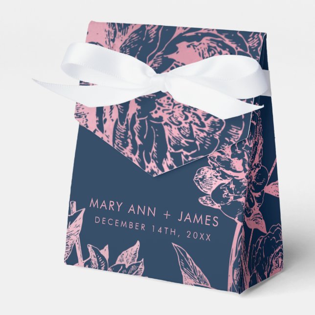 Caixinha De Lembrancinhas Casamento Floral Azul-Marinho Dourado Elegante (Frente)