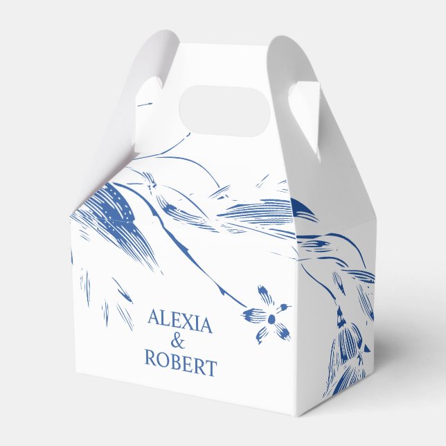 Caixinha De Lembrancinhas Casamento floral branco e azul elegante (Frente)