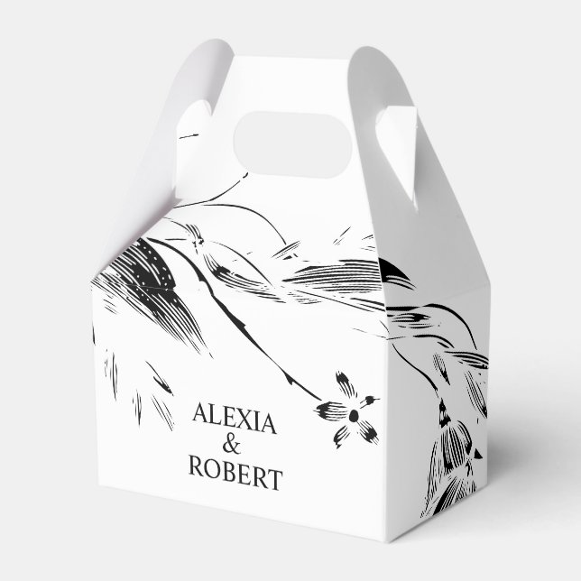 Caixinha De Lembrancinhas Casamento floral branco e negro elegante (Frente)