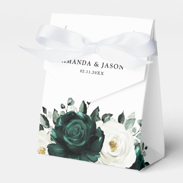 Caixinha De Lembrancinhas Casamento Floral Branco Eucalyptus Emerald Greener (Frente)