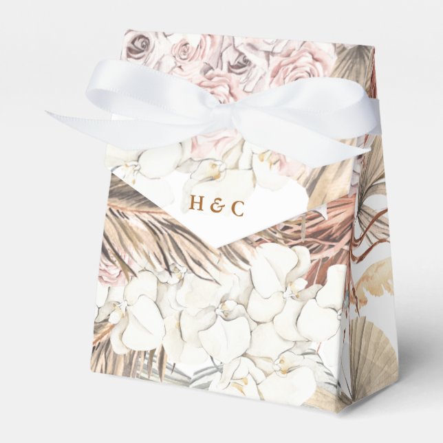 Caixinha De Lembrancinhas Casamento Floral de Grama Seca bonito Pampas Român (Frente)