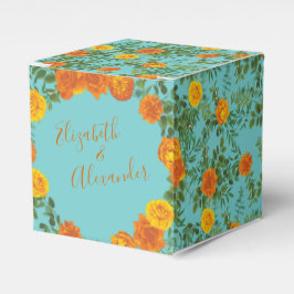Caixinha De Lembrancinhas Casamento Floral de Orange Teal Aqua Peony e Rosa