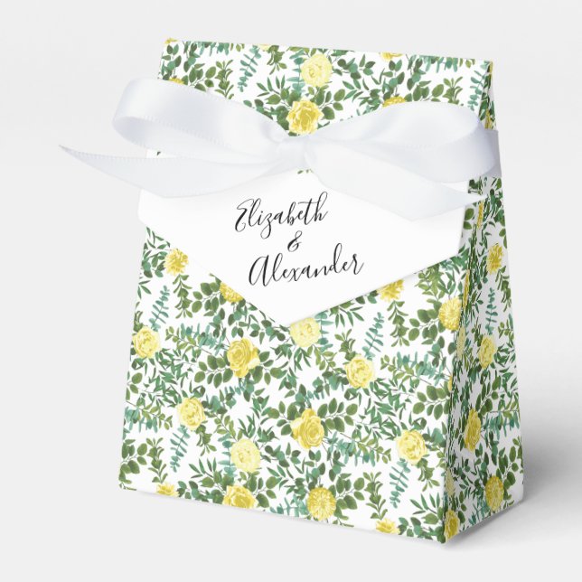 Caixinha De Lembrancinhas Casamento Floral de Pastel Amarelo-claro e Rosa (Frente)