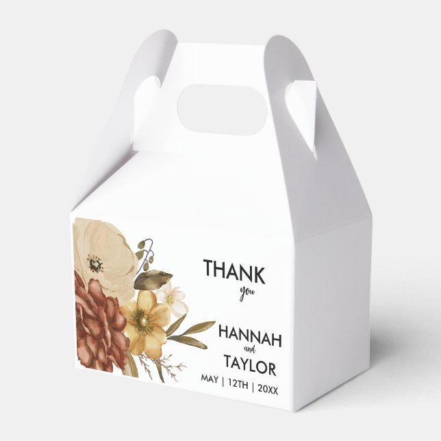 Caixinha De Lembrancinhas Casamento Floral de Queda Elegante (Frente)