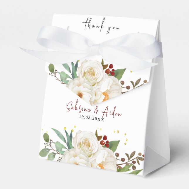 Caixinha De Lembrancinhas Casamento Floral de Rosa Branca Natural Elegante (Frente)