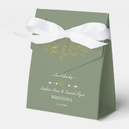 Caixinha De Lembrancinhas Casamento Floral Dourado Minimalista em Verde Salv