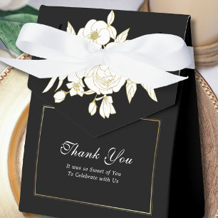 Caixinha De Lembrancinhas Casamento Floral em Grafite Elegante Dourado