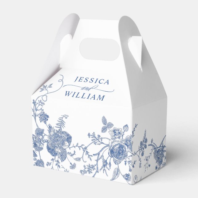 Caixinha De Lembrancinhas Casamento Floral Francês Azul Vitoriano Elegante (Frente)