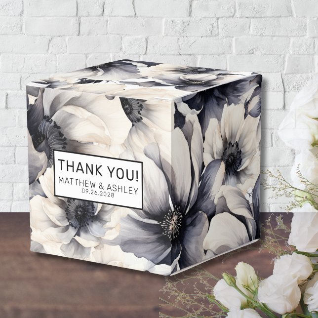 Caixinha De Lembrancinhas Casamento Floral Negro Branco Russo Elegante (Simple Elegant Modern Floral Black White Wedding Favor Boxes)