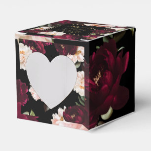 Caixinha De Lembrancinhas Casamento Floral Preto Burgundy Blush Sombrio