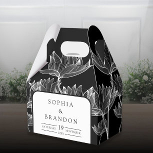 Caixinha De Lembrancinhas Casamento Floral Preto E Branco Moderno