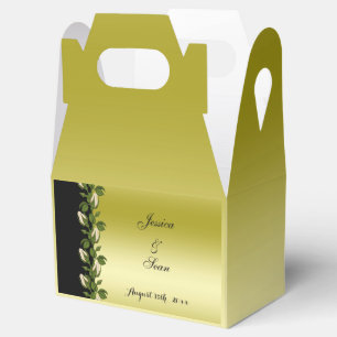 Caixinha De Lembrancinhas Casamento Floral Romântico Chic Dourado e Preto