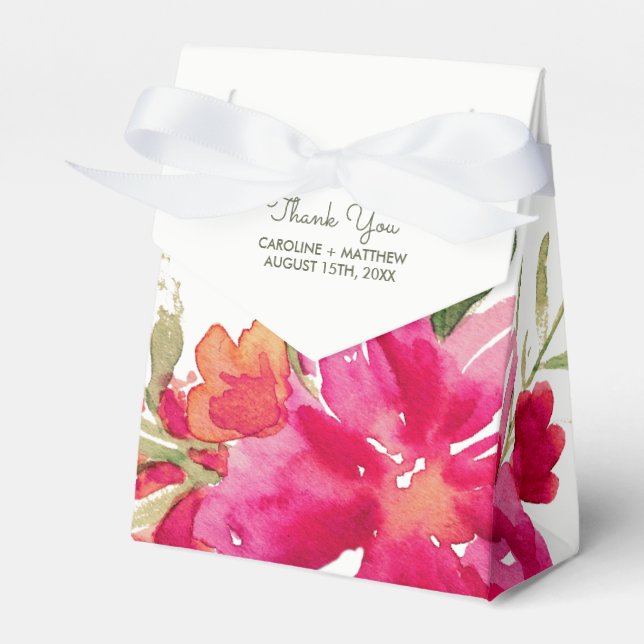 Caixinha De Lembrancinhas Casamento Floral Romântico da Fuchsia Green Waterc (Frente)