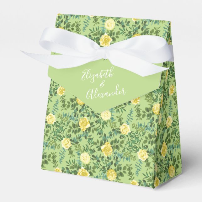 Caixinha De Lembrancinhas Casamento Floral Rosa Verde Amarelo-Claro (Frente)