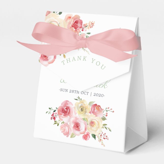 Caixinha De Lembrancinhas Casamento Floral Verde Blush e Sage Obrigado (Frente)
