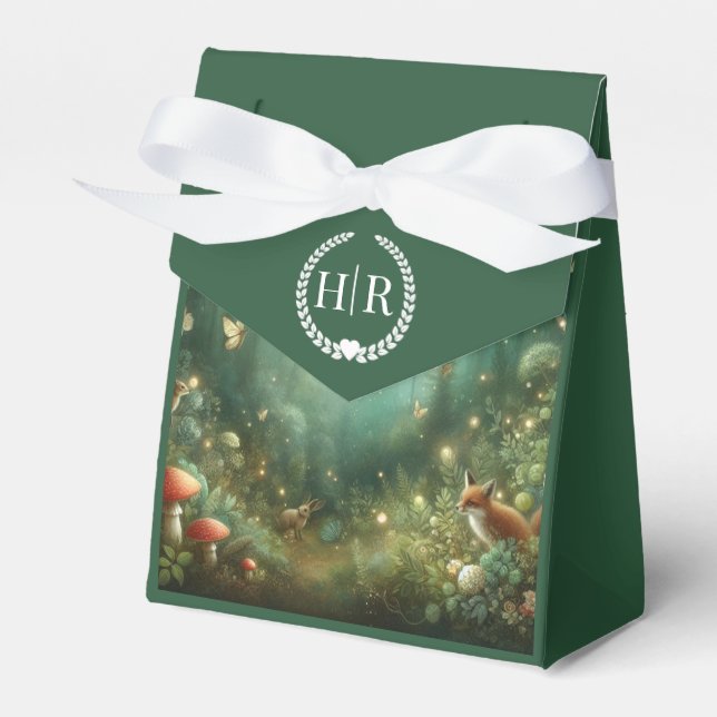 Caixinha De Lembrancinhas Casamento Florestal Encantado Emerald Green (Frente)