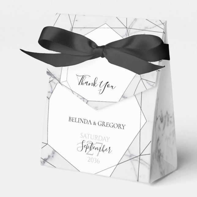 Caixinha De Lembrancinhas Casamento Geométrico de Mármore Elegante (Frente)