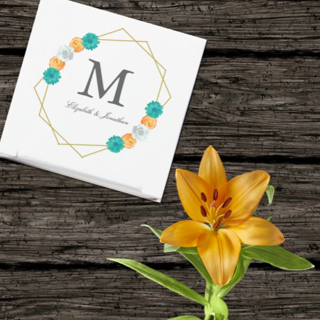 Caixinha De Lembrancinhas Casamento Geométrico Laranja Teal Floral (Criador carregado)