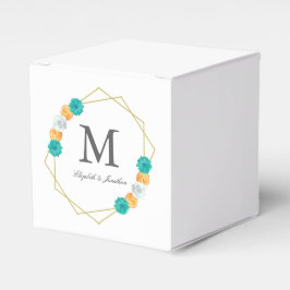 Caixinha De Lembrancinhas Casamento Geométrico Laranja Teal Floral