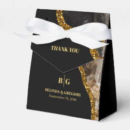 Caixinha De Lembrancinhas Casamento Glitter de Geodo de Agato Preto e Dourad