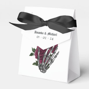 Caixinha De Lembrancinhas Casamento Gótico de Esqueleto Floral Burgundy