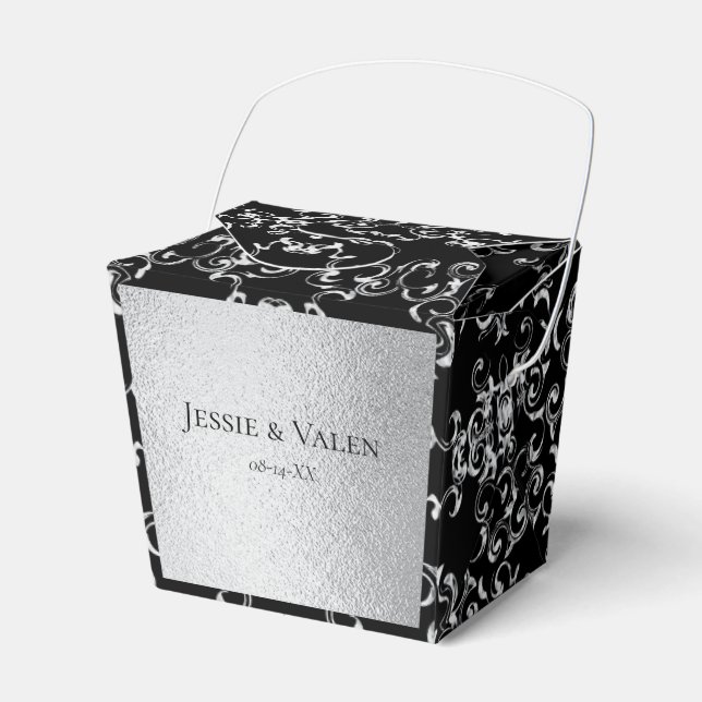 Caixinha De Lembrancinhas Casamento Gótico de Silver e Black Swirl (Frente)