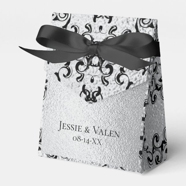 Caixinha De Lembrancinhas Casamento Gótico de Silver e Black Swirl (Frente)
