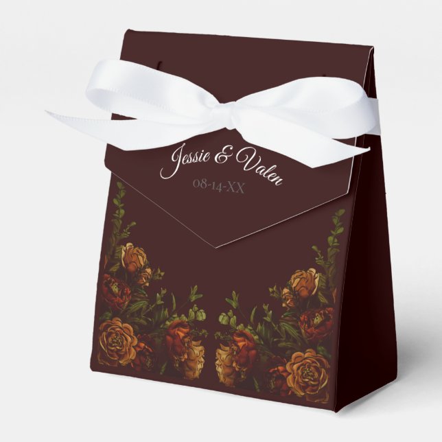Caixinha De Lembrancinhas Casamento Gótico Fall Maroon Laranja Russo (Frente)