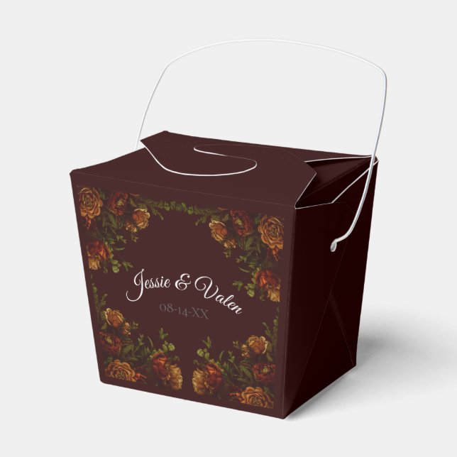 Caixinha De Lembrancinhas Casamento Gótico Fall Maroon Laranja Russo (Frente)
