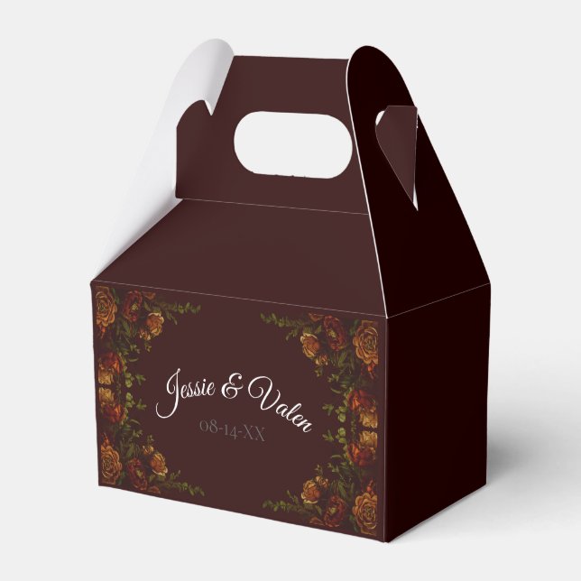 Caixinha De Lembrancinhas Casamento Gótico Fall Maroon Laranja Russo (Frente)