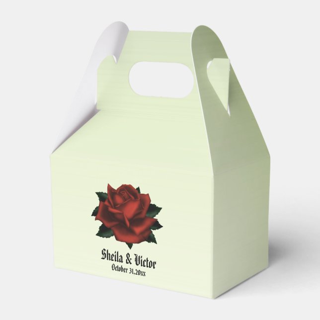 Caixinha De Lembrancinhas Casamento Gótico rosa vermelha Personalizado (Frente)