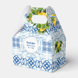 Caixinha De Lembrancinhas Casamento mediterrânico de limão azul e branco
