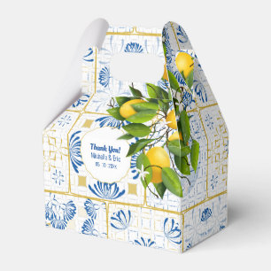 Caixinha De Lembrancinhas Casamento mediterrânico de Limão Azulejo Branco Az