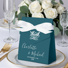 Caixinha De Lembrancinhas Casamento Minimalista com Roteiro Teal Profundo