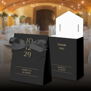 Caixinha De Lembrancinhas Casamento Minimalista Preto e Dourado Data Especia