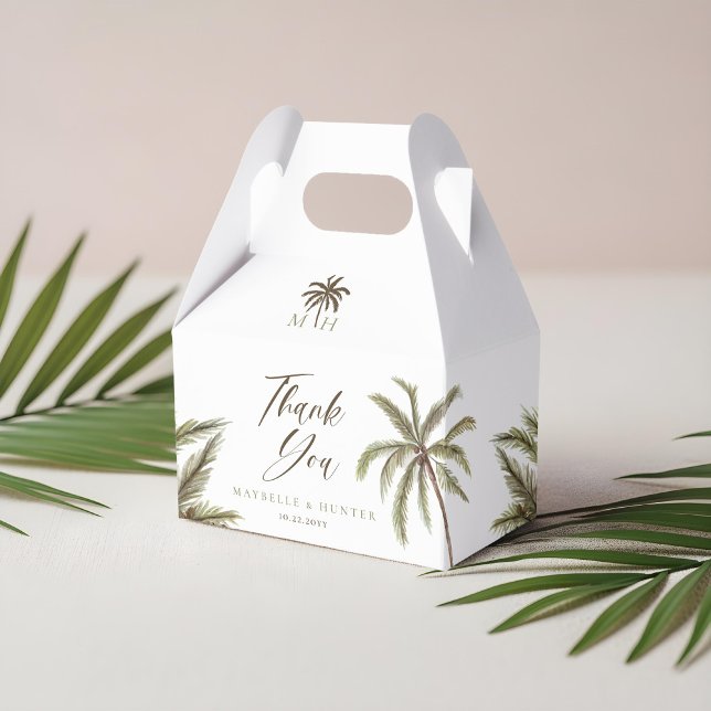 Caixinha De Lembrancinhas Casamento Mínimo de Árvore Tropical Palm Tree Boho (Minimal Tropical Watercolor Palm Tree Boho Wedding Favor Boxes)