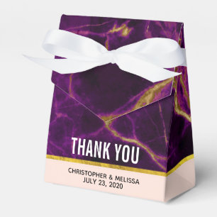 Caixinha De Lembrancinhas Casamento Moderno Roxo e Dourado Abstrato Marble