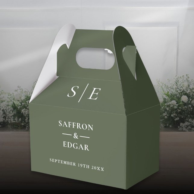 Caixinha De Lembrancinhas Casamento Monograma Verde Oliva (Olive Green Monogram Wedding Favor Boxes)
