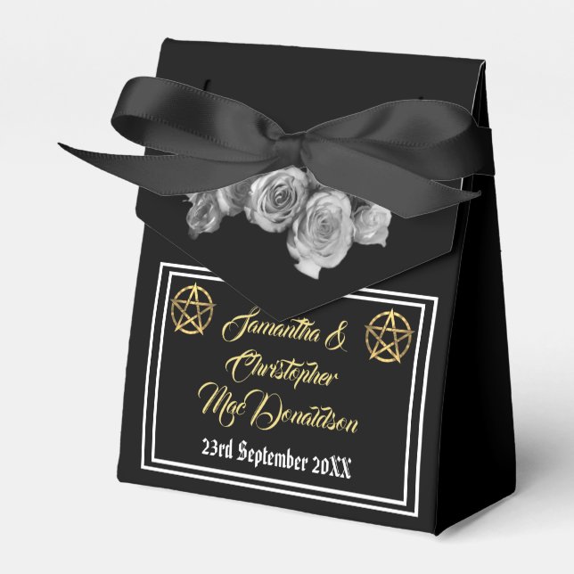Caixinha De Lembrancinhas Casamento negro do pentáculo do Wiccan (Frente)