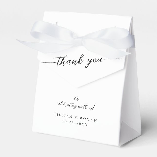 Caixinha De Lembrancinhas Casamento Negro e Branco com Script de Caligrafia  (Frente)